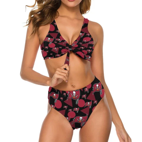 2pcs Tampa Bay Buccaneers Womens Bow Tie Bikini Printed Swimsuit, with Chest Pad Cover