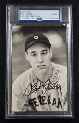 BOB FELLER Signed Real Photo Postcard-HOF-CLEVELAND INDIANS-PSA 9 Auto - Image 1 of 4