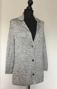 SALVATORE FERRAGAMO SZ/L Black & White Fleck Cotton & Silk Mix Cardigan - Picture 1 of 10