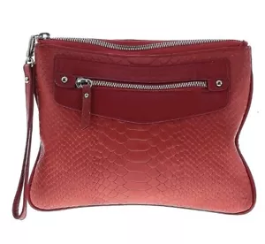GIGI NY Pochette grande rossa in pelle goffrata, braccialetto, ferramenta argento - Foto 1 di 5