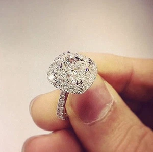 14K 1.50 Ct Halo Cushion Cut Diamond Engagement Ring Round Accents H,VS1 GIA  - Picture 1 of 2