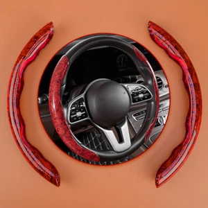 Red Wood Grain Universal Car Steering Wheel Cover Protector Anti-Slip - Picture 1 of 7