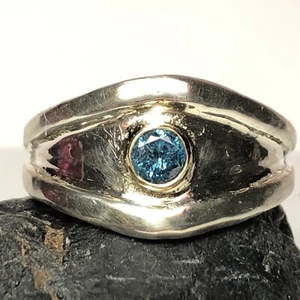 .35 Ct Natural Irradiated Blue Diamond Sterling Silver & 14kt Gold Ring Sz 11.5 - Picture 1 of 17