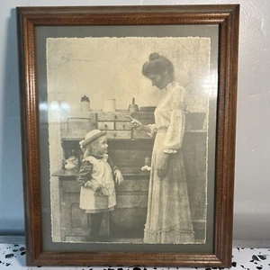 Vintage Rolland Hendrickson Framed Artwork Mother and Girl. Sepia Picture Print - Picture 1 of 7