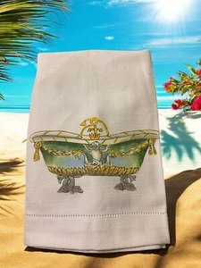 Handpainted Finger Tip Or Hand Towel By Colonial Accents 13” X 19” Bathtub - Picture 1 of 2