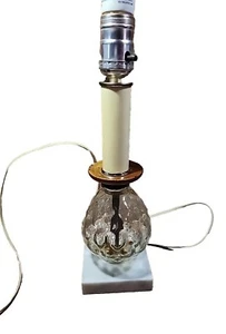 Clear Bubble Pressed Glass Lamp Italian Marble Base Wood Accent Boudoir Lamp Vtg - Picture 1 of 11