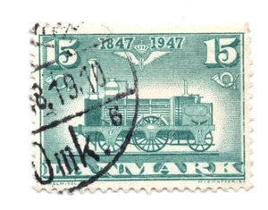 Dinamarca 1947 Locomotoras Danesas SC: 301 15Øre Azul Sello Usado - Imagen 1 de 1