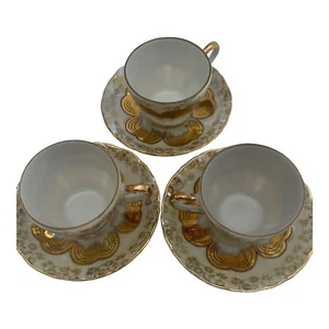 Vtg Sterling China Japan Teacup And Saucer White Gold Luster Set Of 3 - Picture 1 of 11