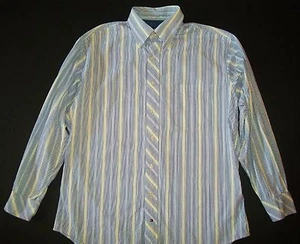 Tommy Hilfiger weiß/blau/grün/schwarz gestreiftes Hemd - Herren - Gr. L 16 32-33 - Bild 1 von 2