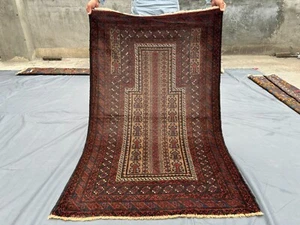 Vintage Afghan Prayer Rug 3x5 – Wool Hand Knotted Tribal Mihrab Carpet, Baho Rug - Picture 1 of 10