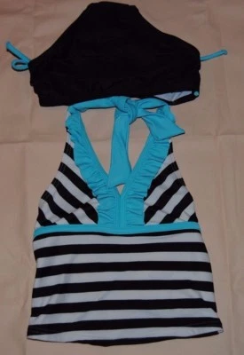 Girl's CIRCO Black White Aqua Striped Swimsuit Set Size XS NWT UPF 50+ - Image 1 of 2
