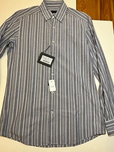 New $395 Ermenegildo Zegna Isais Gray & White Stripes Shirt Size Small Loro - Picture 1 of 11