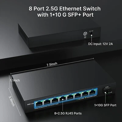 8 Port 2.5G Ethernet Unmanaged Network Switch w/10G SFP 60Gbps Capacity - Image 1 of 4