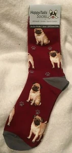 HAPPY TAILS Socks PUG Unisex Novelty Dog Socks Red NEW - Picture 1 of 4