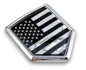 USA black and chrome Flag Car Chrome Shield Emblem Decal 3D Sticker - Foto 1 di 8