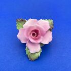 Vintage Denton Brooch Bone China Pink Rose Hand Painted Flower Made in England