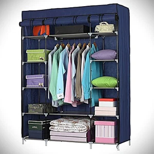 Large Navy Blue Portable Closet Wardrobe with 13 Space Compartments Freestanding - Picture 1 of 11