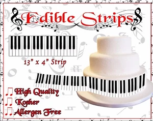 Edible Piano keys strips for cakes sugar paper frosting images music wraps easy - Picture 1 of 1