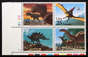 US Plate Block Stamps #2422-25 ~ 1989 25c Prehistoric Animals MNH RP16 - Picture 1 of 1
