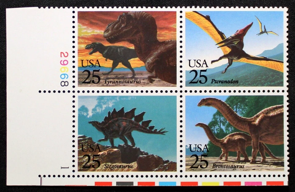 US Plate Block Stamps #2422-25 ~ 1989 25c Prehistoric Animals MNH RP16 - Image 1 of 1