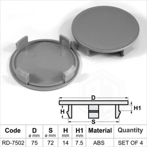 Wheel center caps centre universal alloy rim plastic 4x cap 72-75 fits Mercedes - Picture 1 of 3