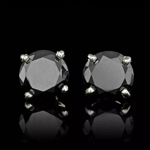 4Ct Round Cut La Created Black Diamond 14k White Gold Plated Stud Earrings 925 - Picture 1 of 4