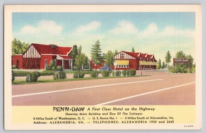 Penn-Daw Hotel Alexandria VA Postcard U.S. Route 1 Vintage Roadside Motel - Picture 1 of 3