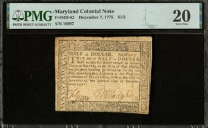 1775 Maryland American Revolution Colonial $1/2 Currency Note Banknote MD-82 PMG - Picture 1 of 5