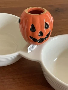 Nora Fleming Double Dipper Dish (T9) & NEW RELEASE A437 BOO BUCKET Pumpkin Mini - Picture 1 of 9