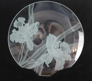 DOROTHY THORPE MID-CENTURY SAND GESCHNITZT IRIS RUND TABLETT/PLATTE NEU DH34O9 - Bild 1 von 2