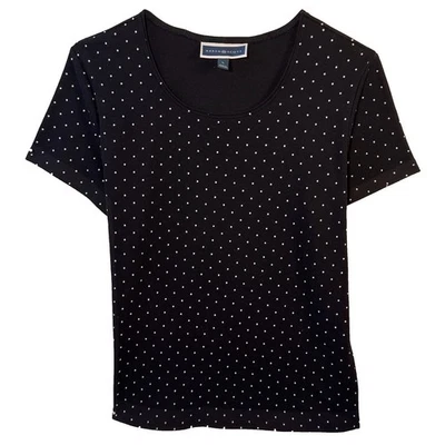 Camiseta Karen Scott negra a lunares para mujer talla L manga corta mezcla de algodón Foto 1 de 4