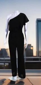 BCBG Eneration Side Zip Ruffled One Shoulder Wide Leg Jumpsuit Black Size 0 - Bild 1 von 10