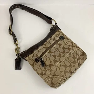 VTG Coach Signature Brown Leather Shoulder Bag Buckle Strap Y2K Messenger Purse - Picture 1 of 18