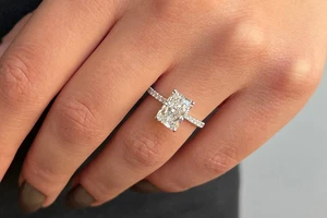 Radiant Cut Lab Grown/CVD Diamond Women's Gift Ring Solid 14k White Gold - Picture 1 of 12