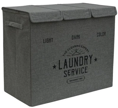 Wäschekorb 3 Fächer - 84L Wäschesammler Anthrazit mit Deckel - Wäsche Organizer - Bild 1 von 4