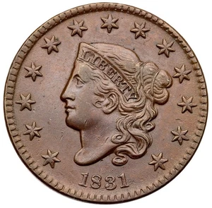 1831 N-10 R-3 Lg Buchstaben Matrone oder Krönchenkopf große Cent Münze 1c - Bild 1 von 2
