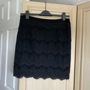 Black Lace Covered Stretchy Fitted Skirt Size 14 By Isabel London - Picture 1 of 4