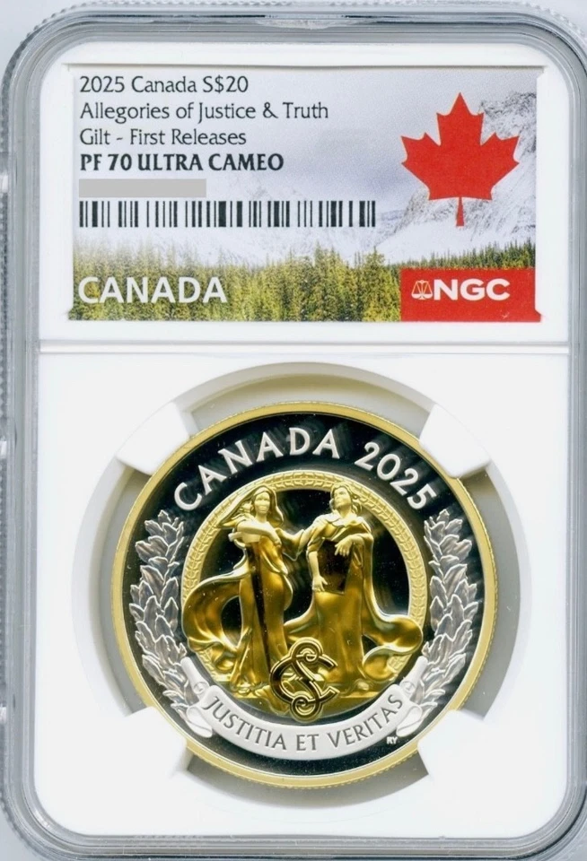 2025 Canada $20 ALLEGORIES OF JUSTICE & TRUTH Gilt  NGC PF70 FR - BOX/COA 🇨🇦 - Image 1 of 4