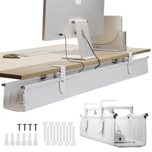 Original No Drill Under Desk Cable Management Tray 53.9" - Premium White Fabr... - Picture 1 of 7