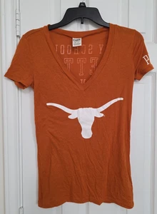 Pink Women's UT V-Neck Shirt T-Shirt Orange Longhorns Victoria Secret Texas - Picture 1 of 14