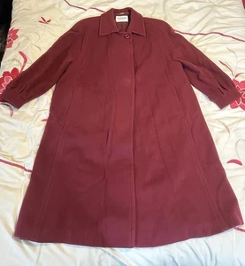 Vintage Windsmoor Pure New Wool A-Line Long Overcoat - Burgundy - Size UK 16 - Picture 1 of 9