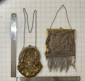 Vtg Art Deco Beaded Mesh Purse 1920s Flapper Metal Frame Gold Silver Victorian - Picture 1 of 2