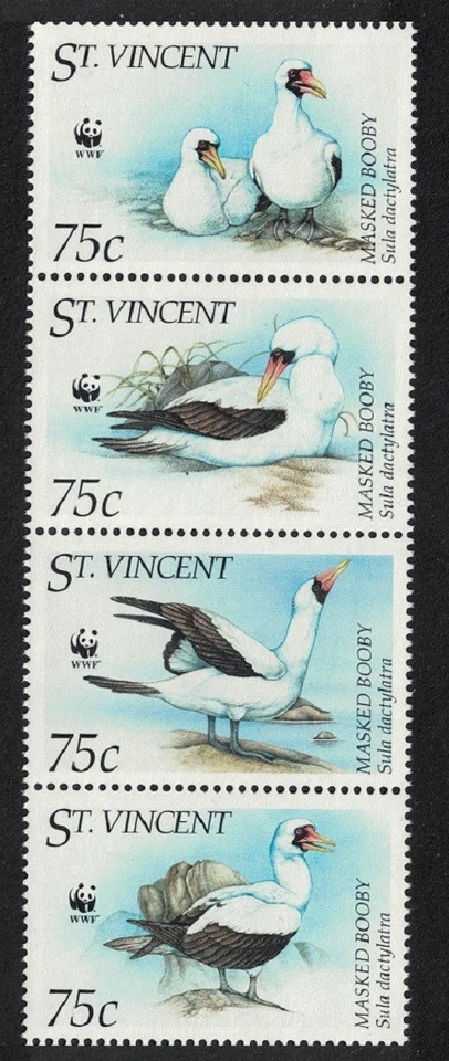 St. Vincent Birds WWF Masked Booby Strip of 4v 1995 MNH Sc#2156 a-d - Imagem 1 de 1