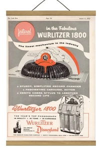 Raro anuncio promocional original Wurlitzer 1800 Jukebox, ¡montado con marco magnético! - Imagen 1 de 3