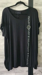 Philipp Plein Couture Logo Embroidered Women's Black T-shirt Size 52 US XXL - Picture 1 of 7