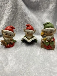 Juego de 3 estatuillas de porcelana Homco de los elfos de Navidad de los años 80 de colección - Imagen 1 de 4