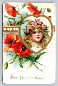 1908 Cartolina Raffaello Tuck in rilievo cuore dorato a cuore Frances Brundage Girl - Foto 1 di 2