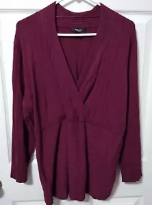 Style & Co. Womens Sweater Wine 3X V-neck Faux Wrap Ribbed Long Sleeves - Picture 1 of 4