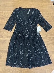 Kensie Dress Womens XS Black Flare Lace A-Line 3/4 Length Sleeves Casual Elegant - Picture 1 of 15