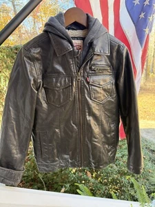 Child’s Levi’s Faux Leather Fleece Lined Gray Hoodie Jacket Sz Lg 12-13 - Picture 1 of 11